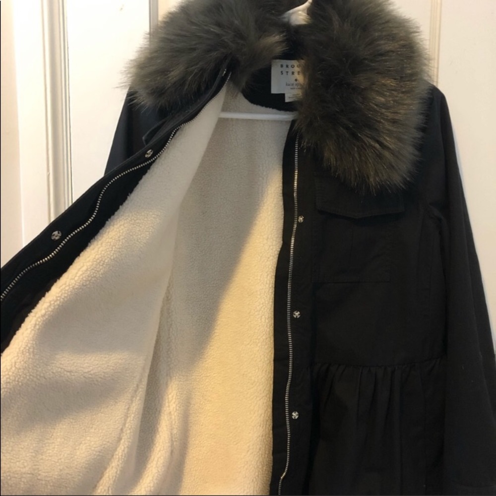 kate spade faux fur trim military jacket - Picture 3 of 8